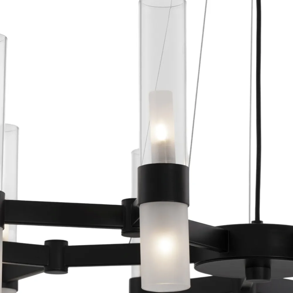 Lampadari Moderni-Selezionato da Mazzolaluce Lampadario nero design moderno 20 luci vetri tubolari per soggiorno