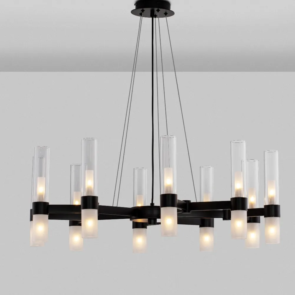 Lampadari Moderni-Selezionato da Mazzolaluce Lampadario nero design moderno 20 luci vetri tubolari per soggiorno