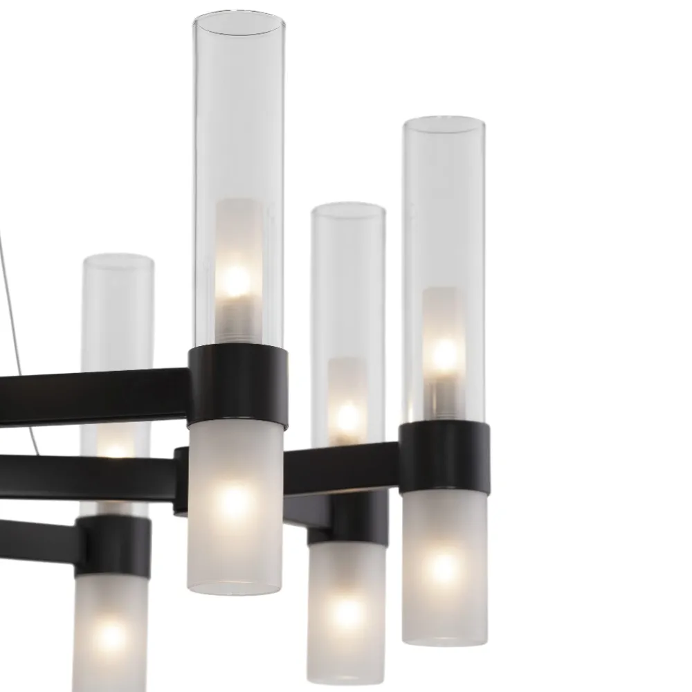 Lampadari Moderni-Selezionato da Mazzolaluce Lampadario nero design moderno 20 luci vetri tubolari per soggiorno