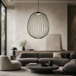 Lampadari Moderni-Selezionato da Mazzolaluce Lampadario nero gabbia di metallo a sospensione design moderno