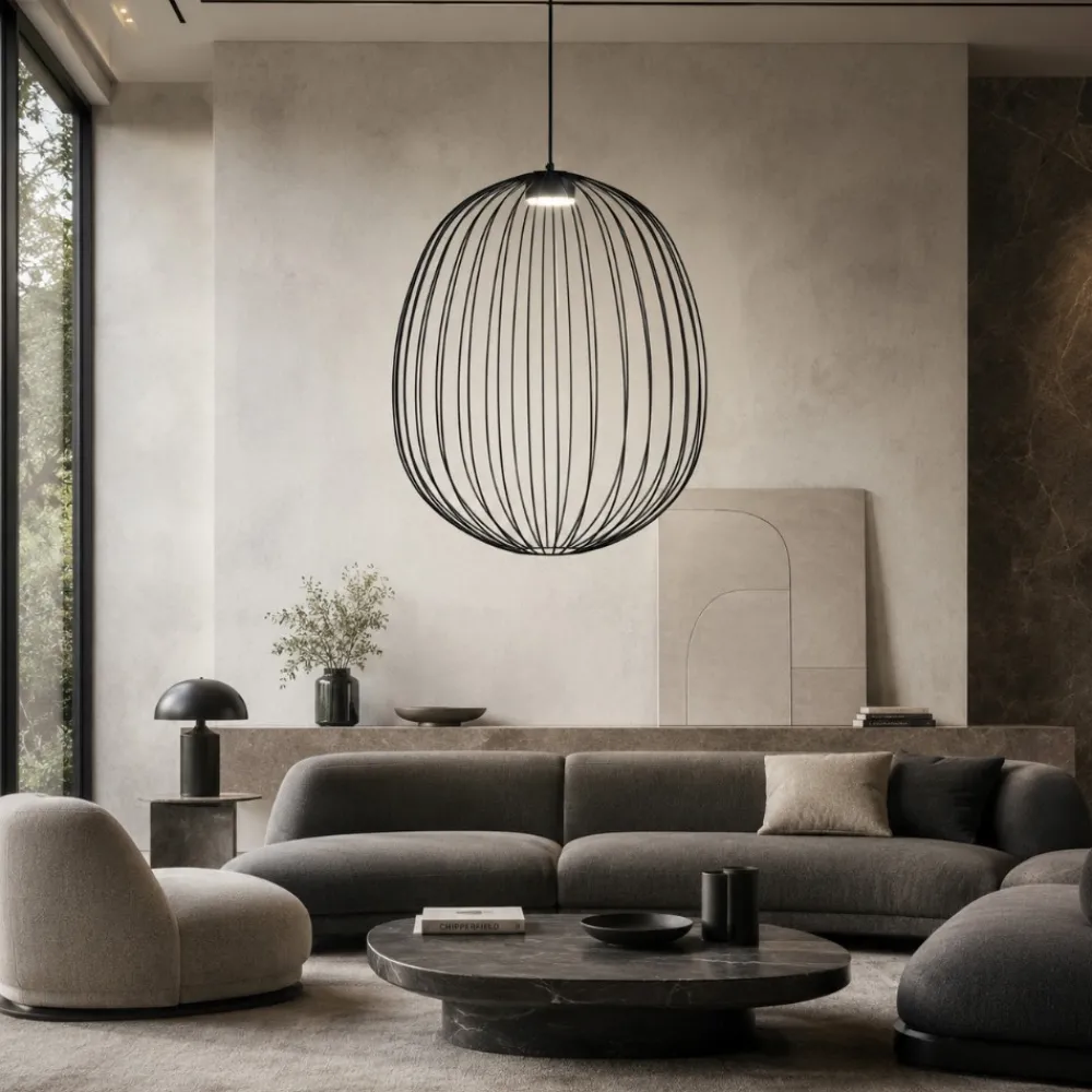 Lampadari Moderni-Selezionato da Mazzolaluce Lampadario nero gabbia di metallo a sospensione design moderno