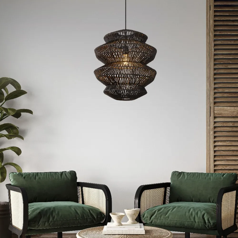 Lampadari Moderni-Selezionato da Mazzolaluce Lampadario nero in rattan 50 cm a sospensione