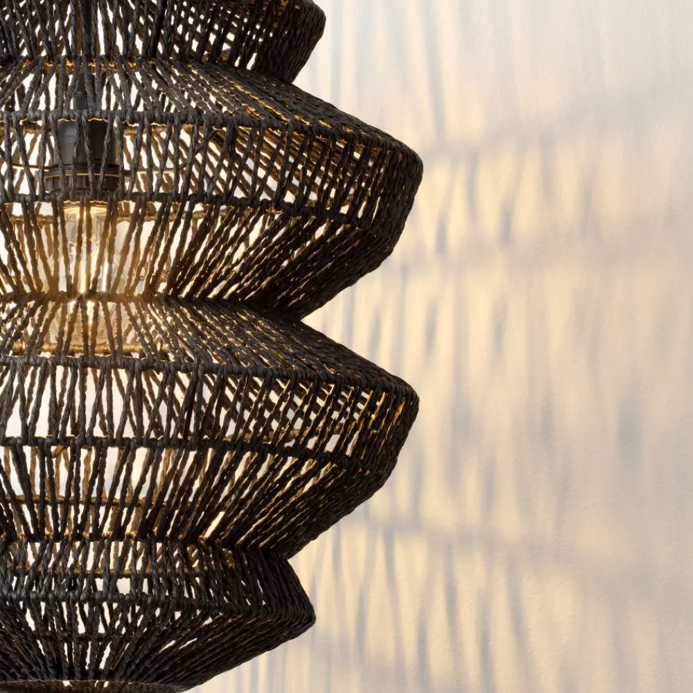 Lampadari Moderni-Selezionato da Mazzolaluce Lampadario nero in rattan 50 cm a sospensione