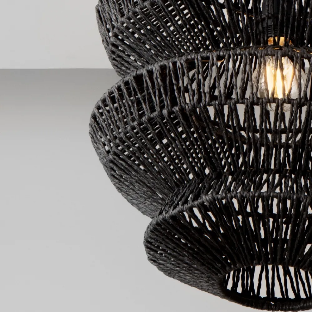 Lampadari Moderni-Selezionato da Mazzolaluce Lampadario nero in rattan 50 cm a sospensione