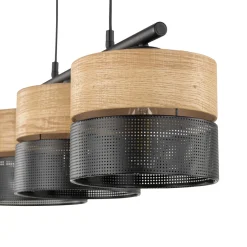 Lampadari Moderni-Selezionato da Mazzolaluce Lampadario nero 3 luci quercia per sala da pranzo moderna