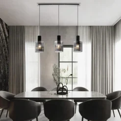 Lampadari Moderni-Selezionato da Mazzolaluce Lampadario nero 3 luci vetri fume per tavolo soggiorno