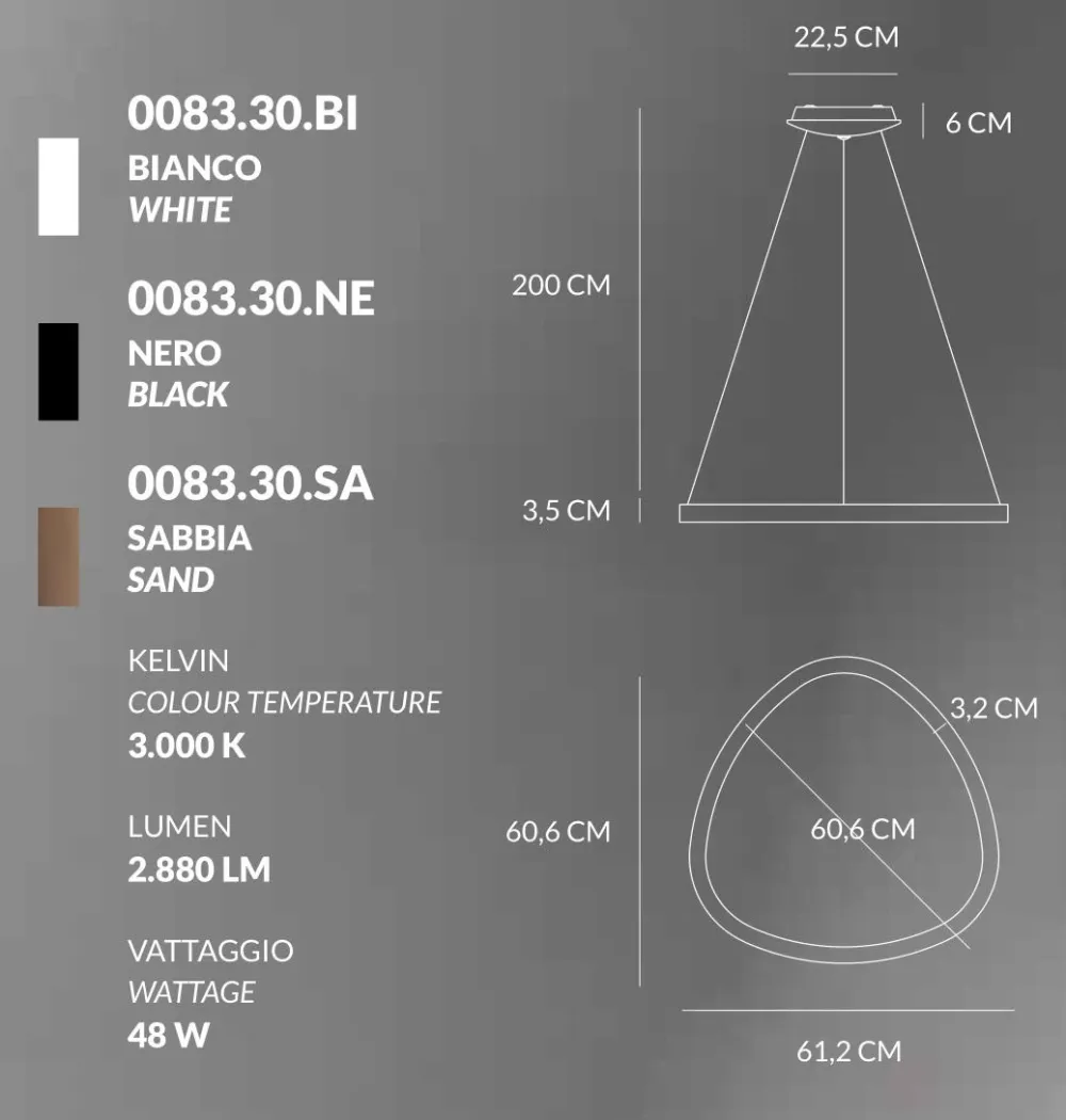 Lampadari Moderni-Vivida International Lampadario nero moderno led 48w 3000k 4000k dimmerabile vivida lifering