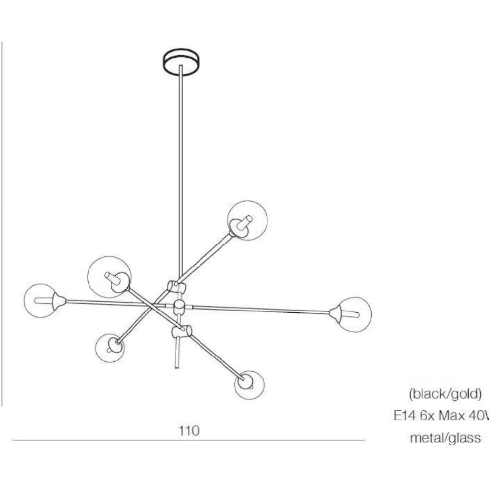 Lampadari Moderni-Selezionato da Mazzolaluce Lampadario nero oro 6 luci orientabili vetri ambra per soggiorno