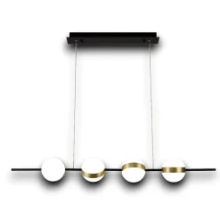 Lampadari Moderni-Selezionato da Mazzolaluce Lampadario nero oro orizzontale con sfere per soggiorno moderno
