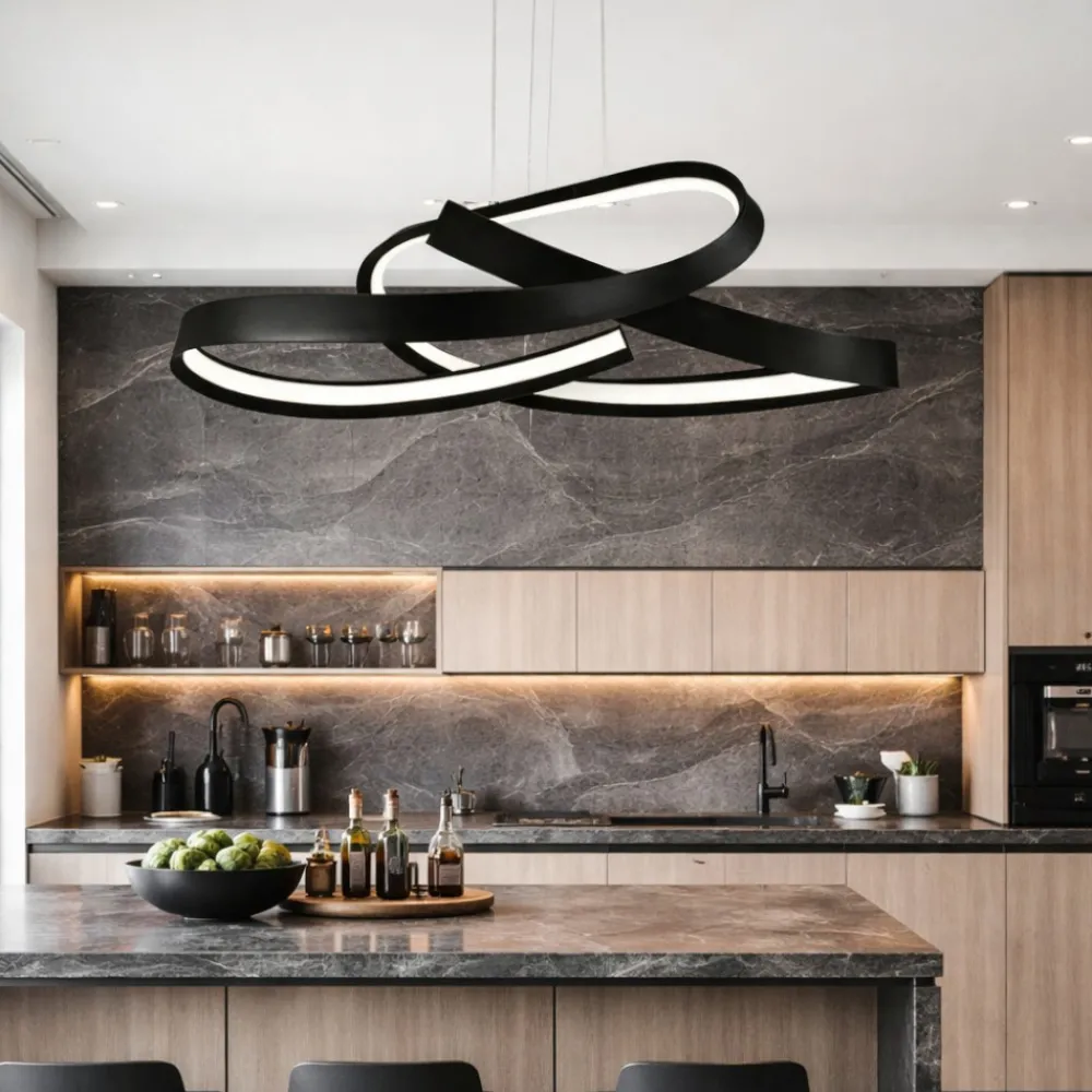 Lampadari Cucina-Selezionato da Mazzolaluce Lampadario nero per cucina moderna intreccio led 47w 2700k 3000k 4000k