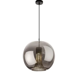 Lampadari Moderni-Selezionato da Mazzolaluce Lampadario nero sfera di vetro cromo trasparente per tavolo da pranzo