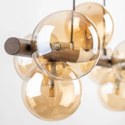 Lampadari Cucina-Selezionato da Mazzolaluce Lampadario orizzontale barra in legno noce per cucina sfere di vetro ambra