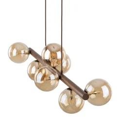Lampadari Cucina-Selezionato da Mazzolaluce Lampadario orizzontale barra in legno noce per cucina sfere di vetro ambra