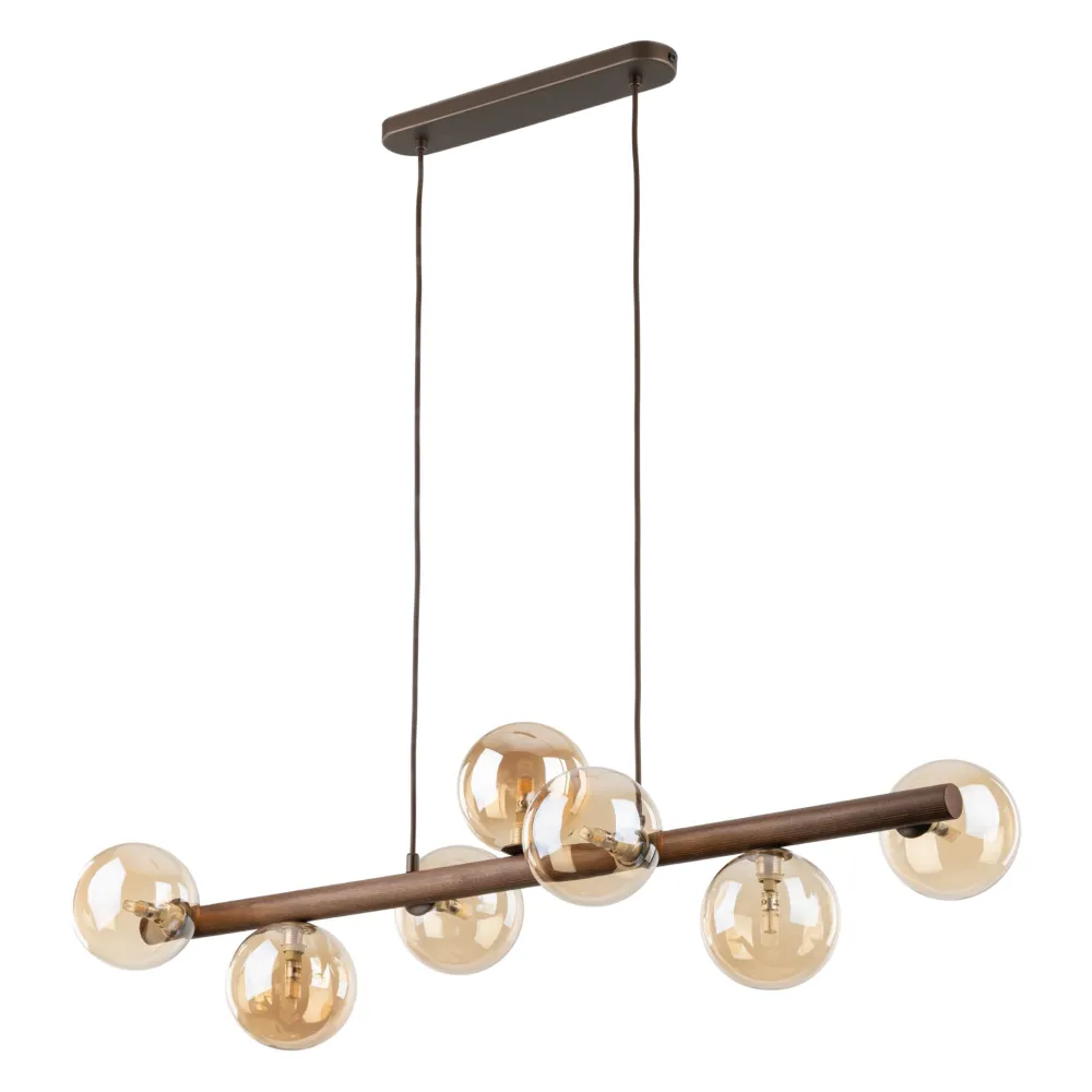 Lampadari Cucina-Selezionato da Mazzolaluce Lampadario orizzontale barra in legno noce per cucina sfere di vetro ambra