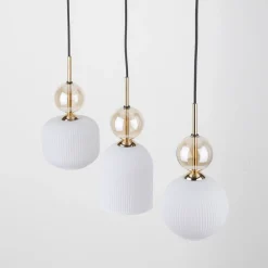 Lampadari Cucina-Selezionato da Mazzolaluce lampadario oro barra 3 vetri pendenti ambra bianco per tavolo cucina