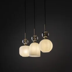 Lampadari Cucina-Selezionato da Mazzolaluce lampadario oro barra 3 vetri pendenti ambra bianco per tavolo cucina