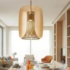Lampadari Moderni-Selezionato da Mazzolaluce Lampadario oro cilindro di vetro ambra per tavolo da soggiorno