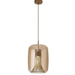 Lampadari Moderni-Selezionato da Mazzolaluce Lampadario oro cilindro di vetro ambra per tavolo da soggiorno