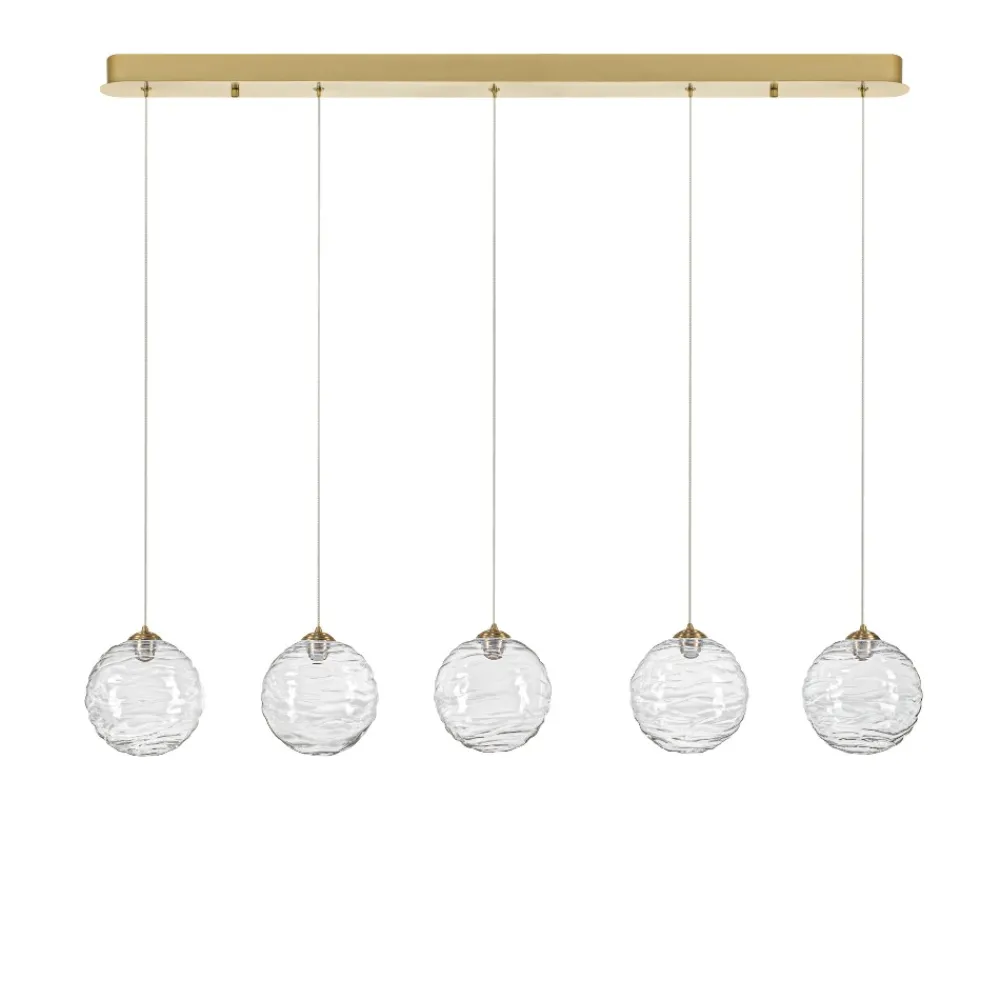 Lampadari Moderni-Selezionato da Mazzolaluce Lampadario oro con pendenti sfere di vetro ondulato trasparente per sala da pranzo