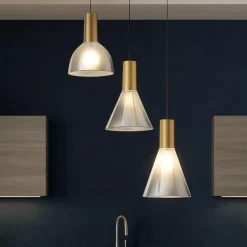 Lampadari Cucina-Selezionato da Mazzolaluce Lampadario oro da cucina moderna led 3000k vetri fume