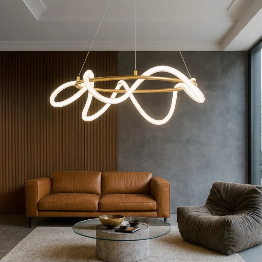 Lampadari Moderni-Selezionato da Mazzolaluce Lampadario oro design tubo led di silicone per soggiorno