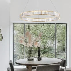 Lampadari Moderni-Selezionato da Mazzolaluce Lampadario oro led 47w 3500k cerchio di cristallo per soggiorno