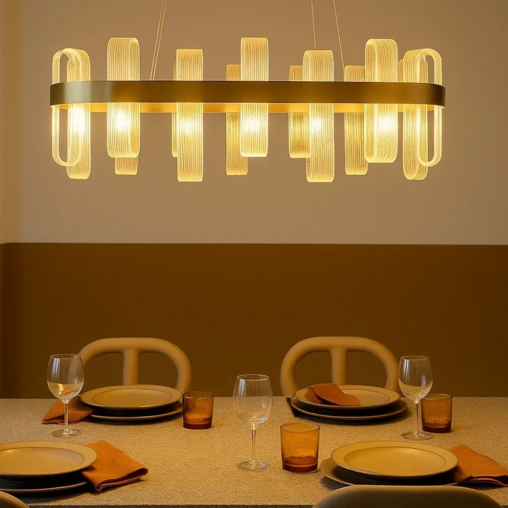 Lampadari Moderni-Selezionato da Mazzolaluce Lampadario oro led 82w 3000k elegante per soggiorno