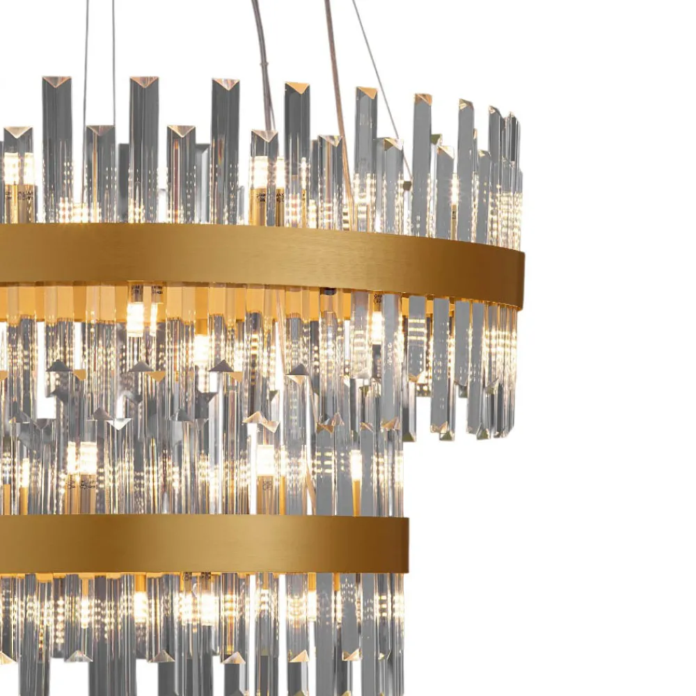 Lampadari Moderni-Selezionato da Mazzolaluce Lampadario oro moderno con cristalli molati trasparenti