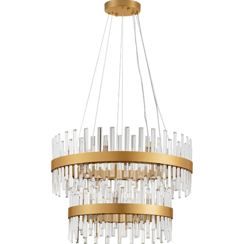Lampadari Moderni-Selezionato da Mazzolaluce Lampadario oro moderno con cristalli molati trasparenti