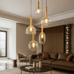 Lampadari Moderni-Selezionato da Mazzolaluce Lampadario oro moderno pendenti in vetro per soggiorno