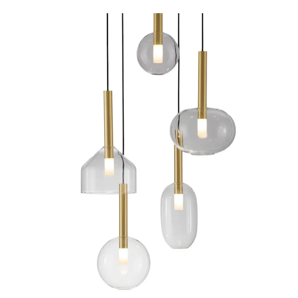 Lampadari Moderni-Selezionato da Mazzolaluce Lampadario oro moderno pendenti in vetro per soggiorno