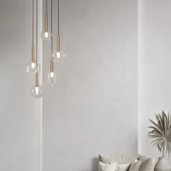 Lampadari Moderni-Selezionato da Mazzolaluce Lampadario oro moderno pendenti in vetro per soggiorno