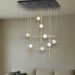 Lampadari Moderni-Selezionato da Mazzolaluce Lampadario oro nero 8 luci per salone moderno led 106w 3000k