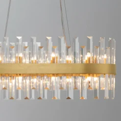 Lampadari Moderni-Selezionato da Mazzolaluce Lampadario oro ovale con cristalli per soggiorno