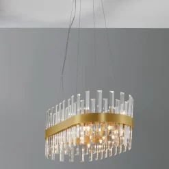 Lampadari Moderni-Selezionato da Mazzolaluce Lampadario oro ovale con cristalli per soggiorno