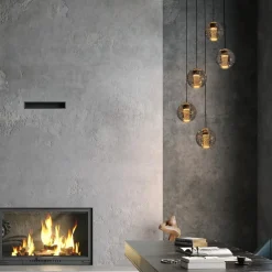 Lampadari Moderni-Selezionato da Mazzolaluce Lampadario oro 5 pendenti sfere in vetro soffiato per soggiorno