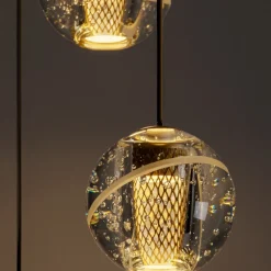 Lampadari Moderni-Selezionato da Mazzolaluce Lampadario oro 5 pendenti sfere in vetro soffiato per soggiorno
