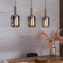 Lampadari Moderni-Selezionato da Mazzolaluce Lampadario oro per sala da pranzo 3 pendenti vetro fume