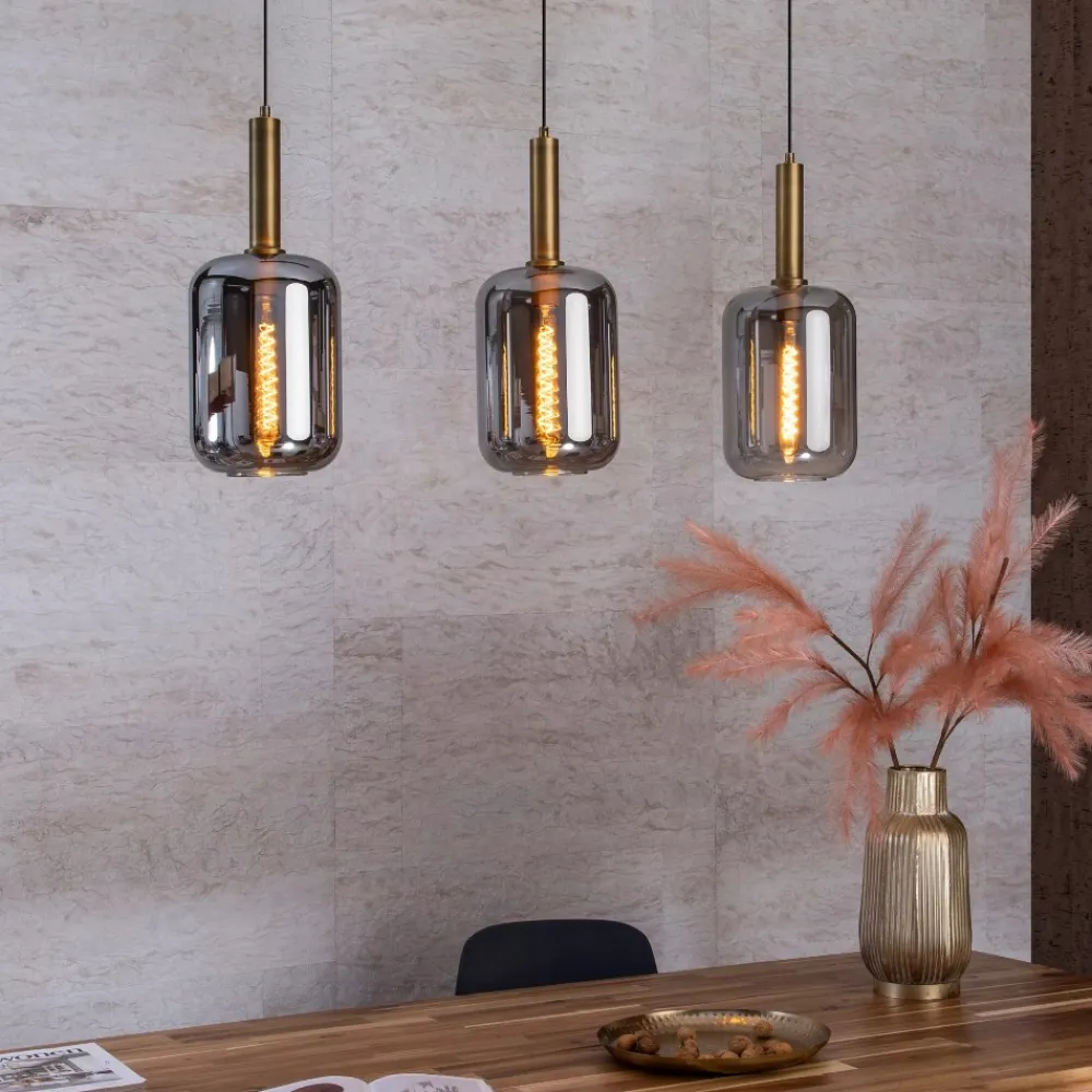 Lampadari Moderni-Selezionato da Mazzolaluce Lampadario oro per sala da pranzo 3 pendenti vetro fume