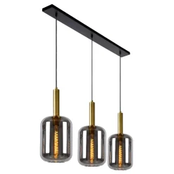 Lampadari Moderni-Selezionato da Mazzolaluce Lampadario oro per sala da pranzo 3 pendenti vetro fume
