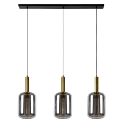 Lampadari Moderni-Selezionato da Mazzolaluce Lampadario oro per sala da pranzo 3 pendenti vetro fume