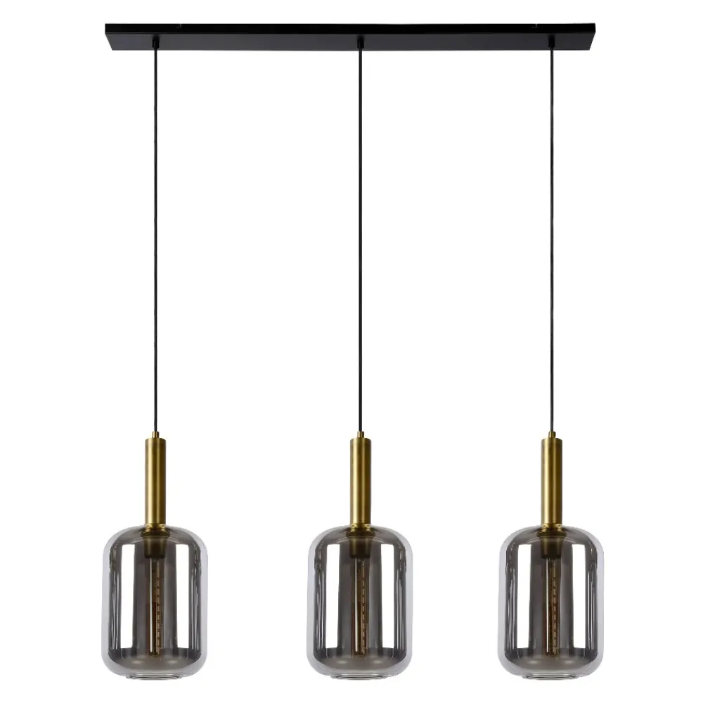 Lampadari Moderni-Selezionato da Mazzolaluce Lampadario oro per sala da pranzo 3 pendenti vetro fume