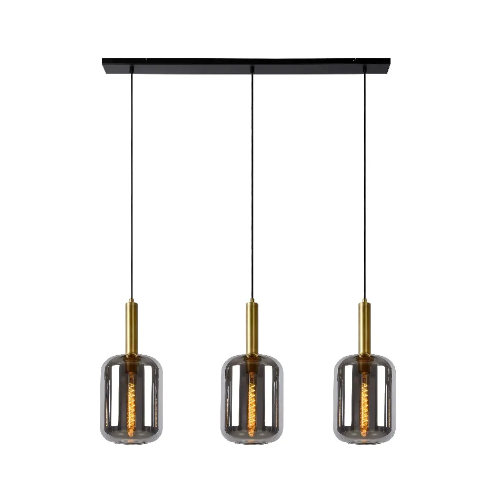 Lampadari Moderni-Selezionato da Mazzolaluce Lampadario oro per sala da pranzo 3 pendenti vetro fume