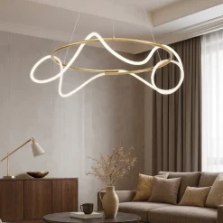 Lampadari Moderni-Selezionato da Mazzolaluce Lampadario oro per soggiorno moderno tubo led 43w 3000k