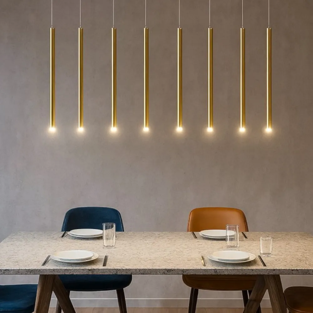 Lampadari Moderni-Selezionato da Mazzolaluce Lampadario oro per soggiorno moderno cilindri pendenti