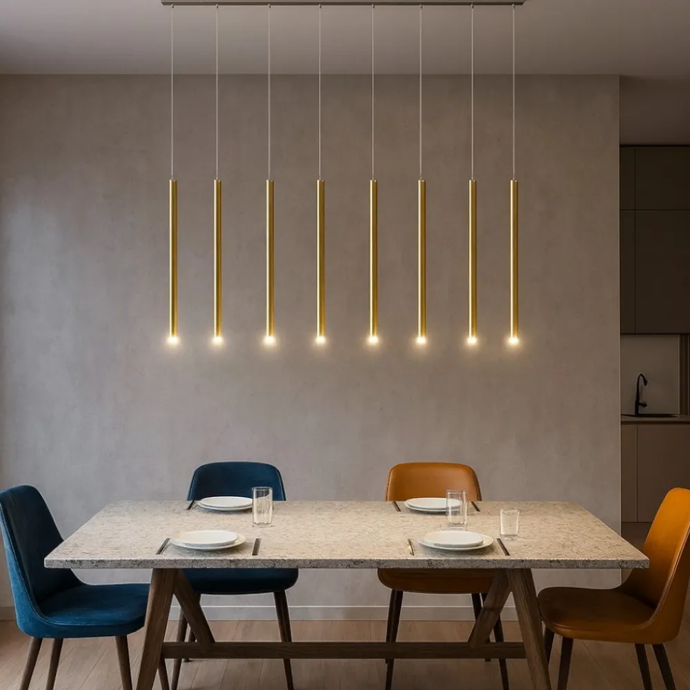 Lampadari Moderni-Selezionato da Mazzolaluce Lampadario oro per soggiorno moderno cilindri pendenti