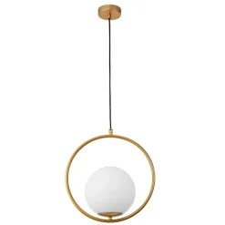 Lampadari Moderni-Selezionato da Mazzolaluce Lampadario oro sfera vetro bianco stile contemporaneo