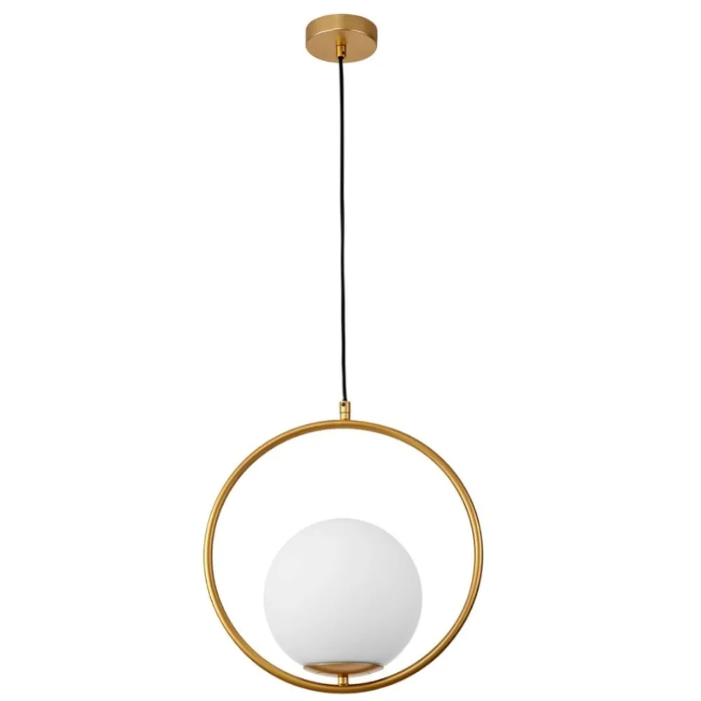 Lampadari Moderni-Selezionato da Mazzolaluce Lampadario oro sfera vetro bianco stile contemporaneo