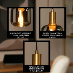 Lampadari Moderni-Selezionato da Mazzolaluce Lampadario oro sfere di vetro fume pendenti per sala da pranzo