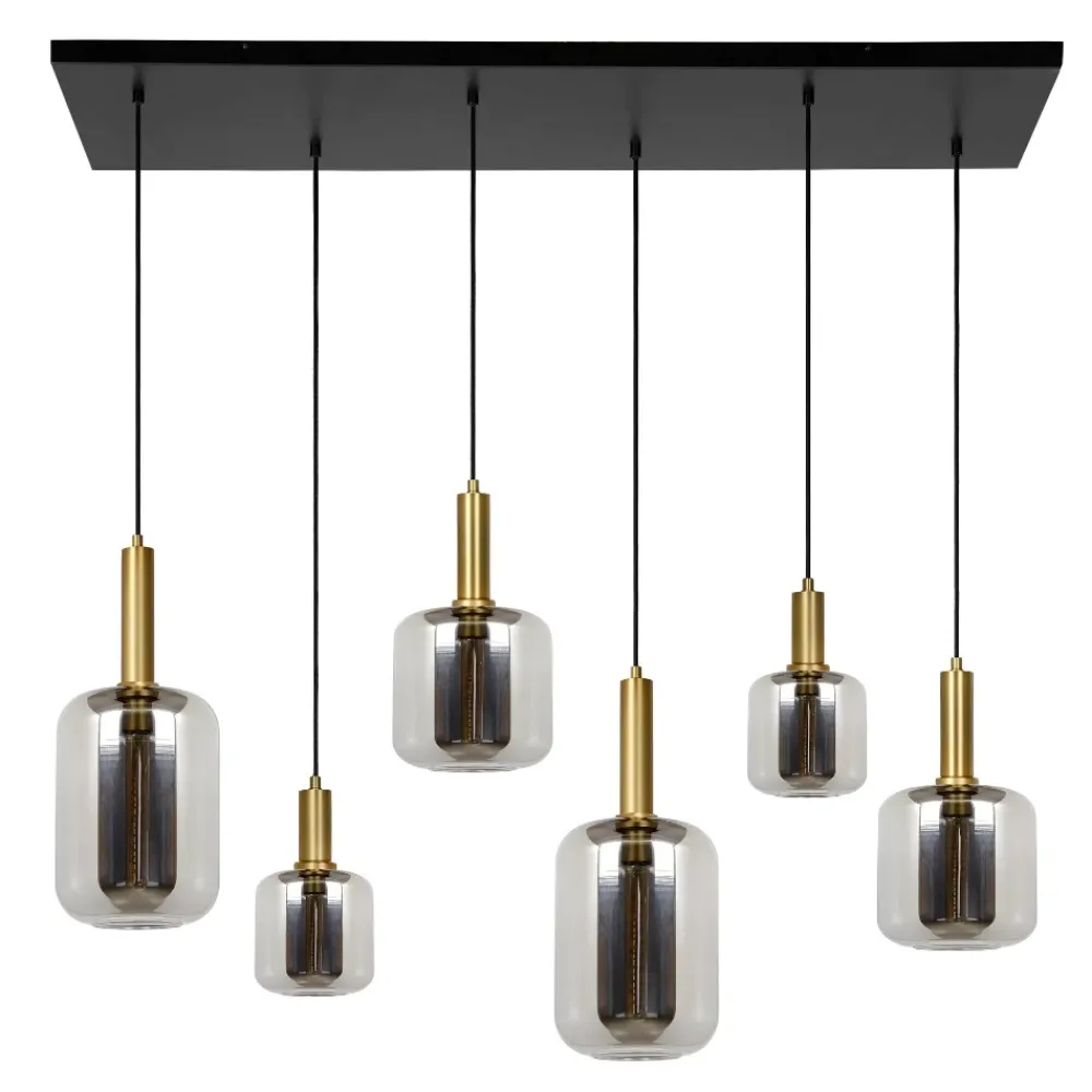 Lampadari Moderni-Selezionato da Mazzolaluce Lampadario oro sfere di vetro fume pendenti per sala da pranzo